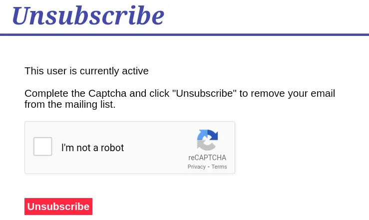 Captcha On An Unsubscribe button